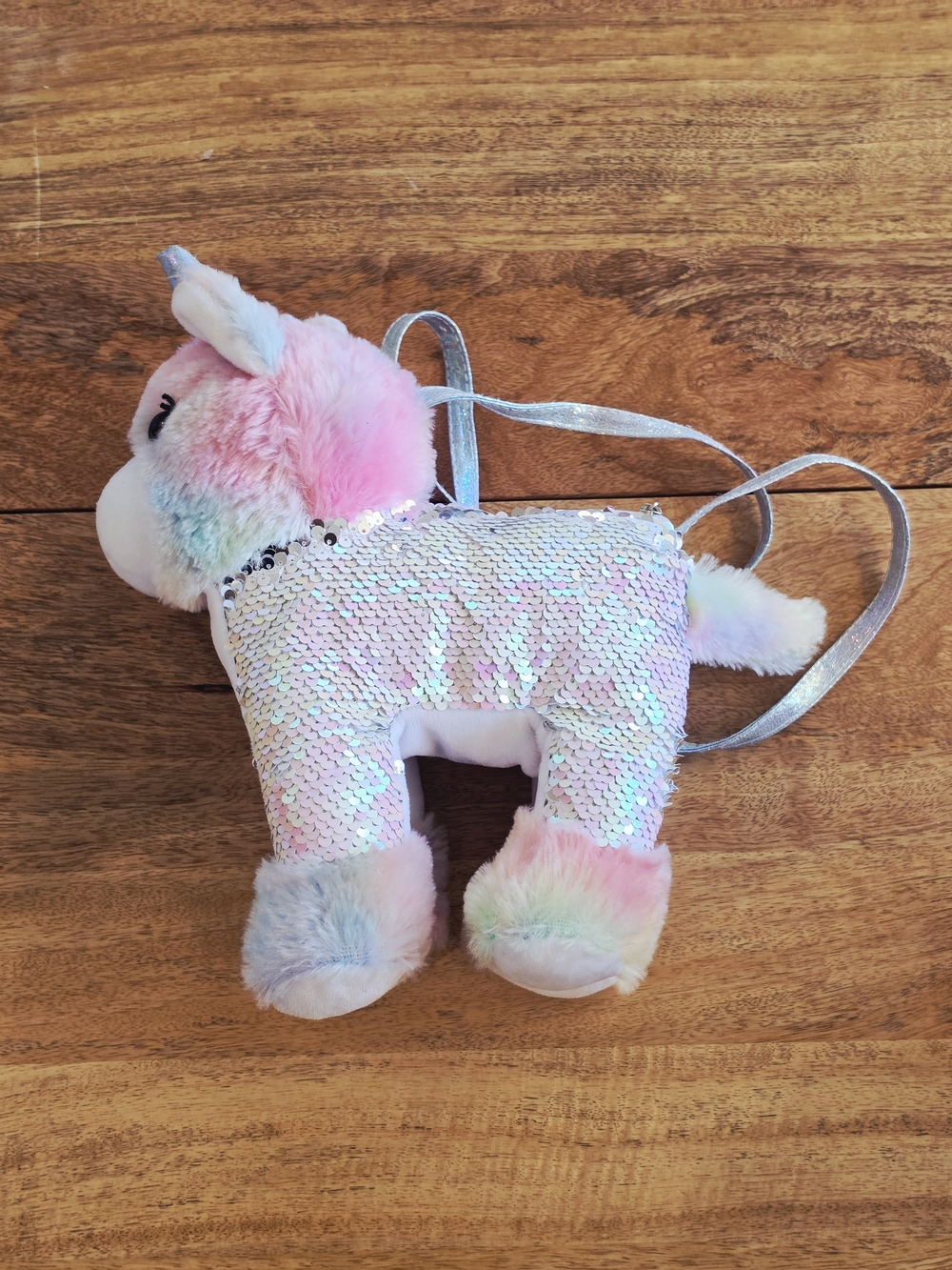 Plush Sequin Unicorn Purse - Pastel Rainbow